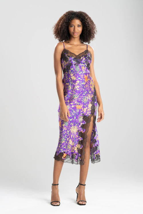 Yasugi Charmeuse Silk Lace Slit Gown