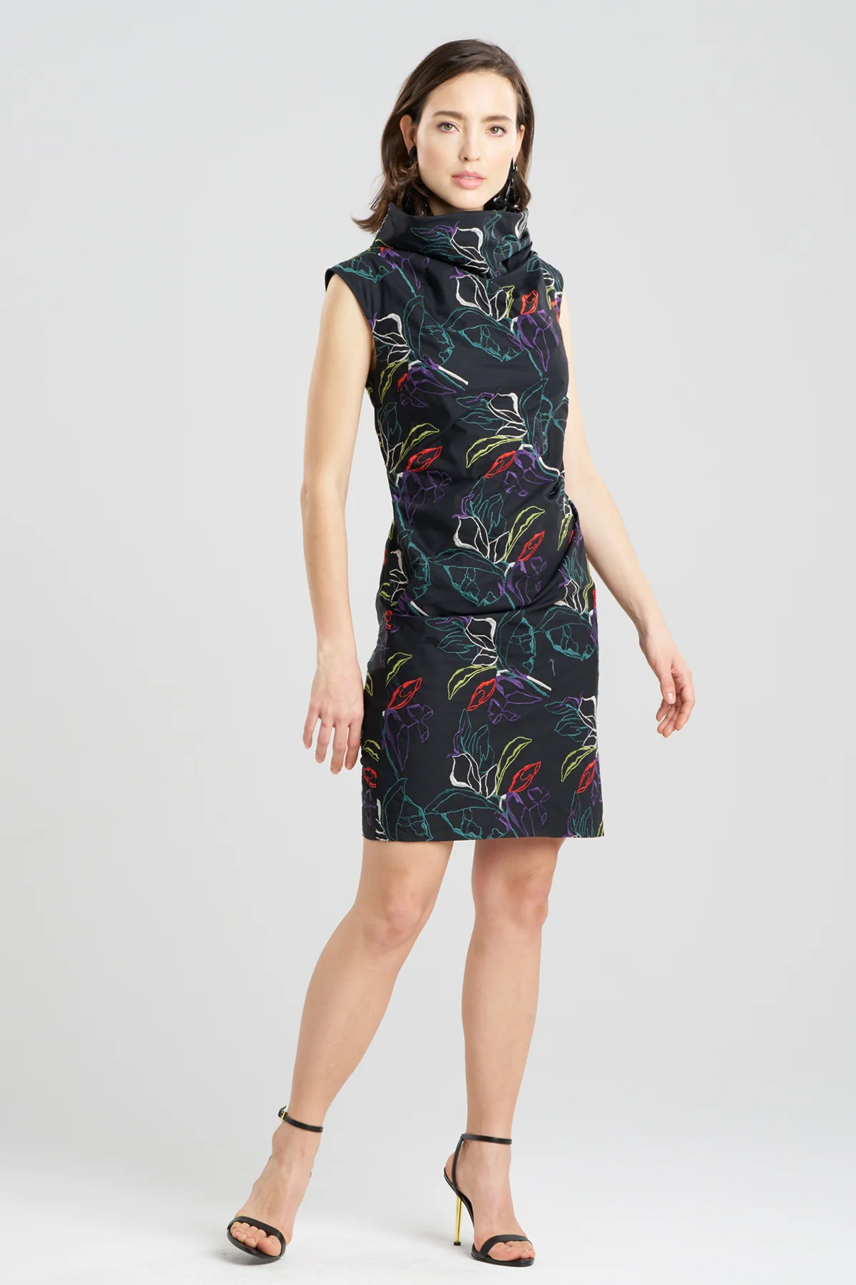 Yoru Embroidered Cotton Poplin Asymmetric Funnel Neck Dress - Image 2