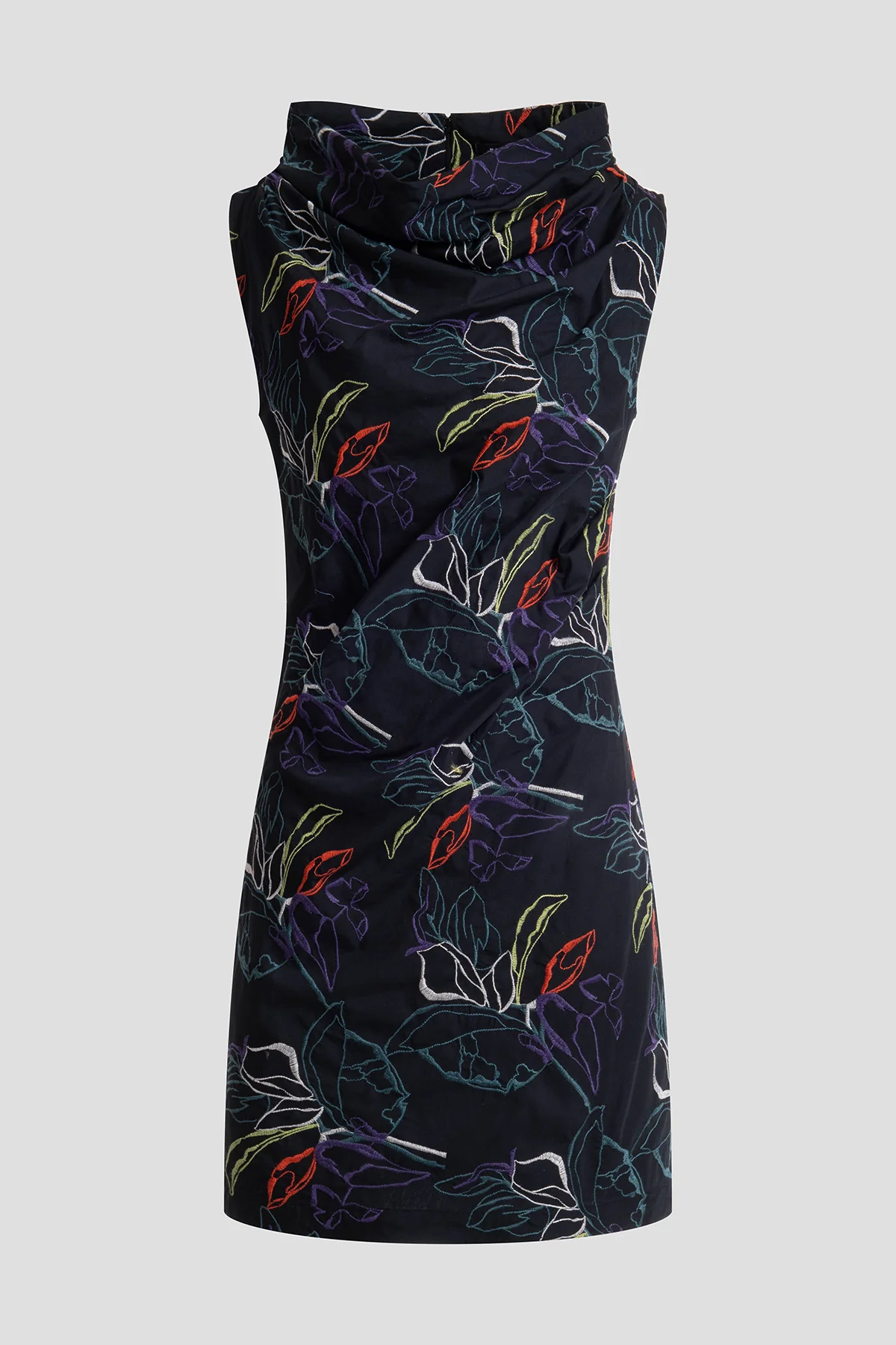 Yoru Embroidered Cotton Poplin Asymmetric Funnel Neck Dress - Image 5