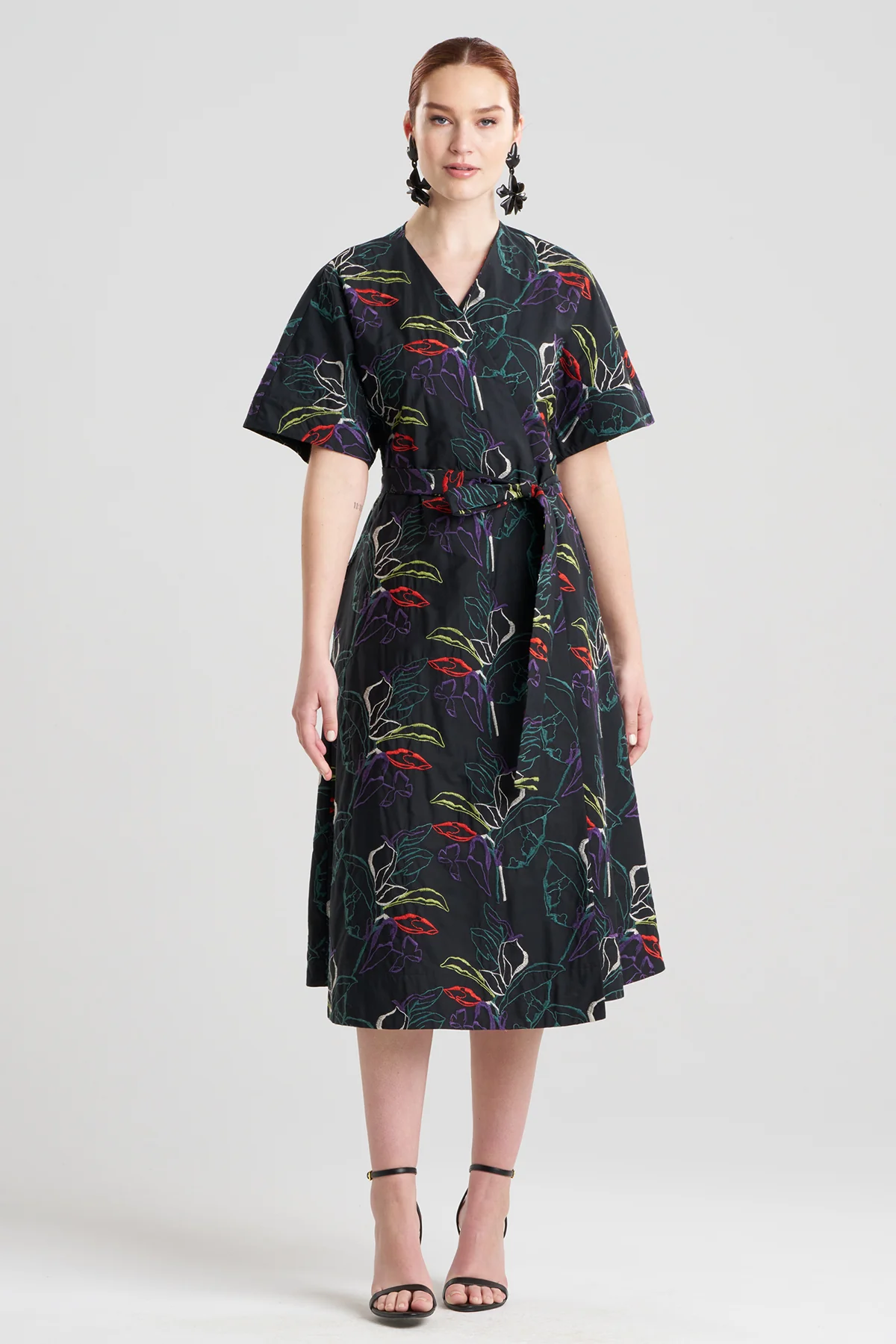 Yoru Embroidered Cotton Poplin Kimono Wrap Dress - Image 2