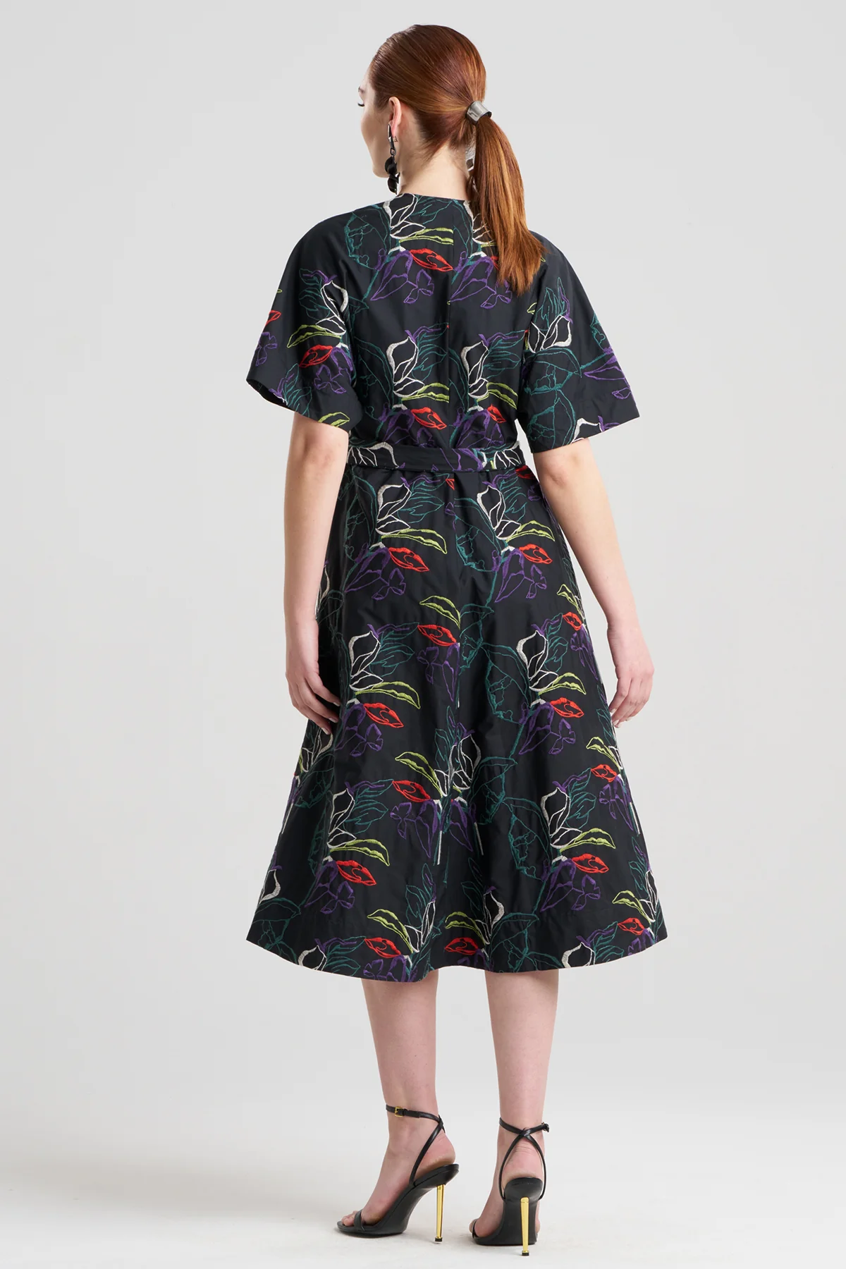 Yoru Embroidered Cotton Poplin Kimono Wrap Dress - Image 3