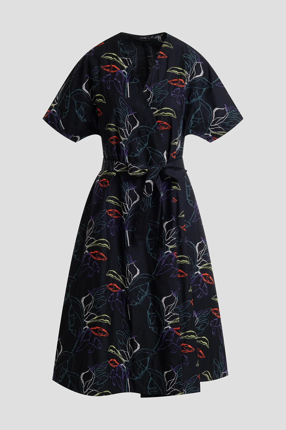 Yoru Embroidered Cotton Poplin Kimono Wrap Dress - Image 4