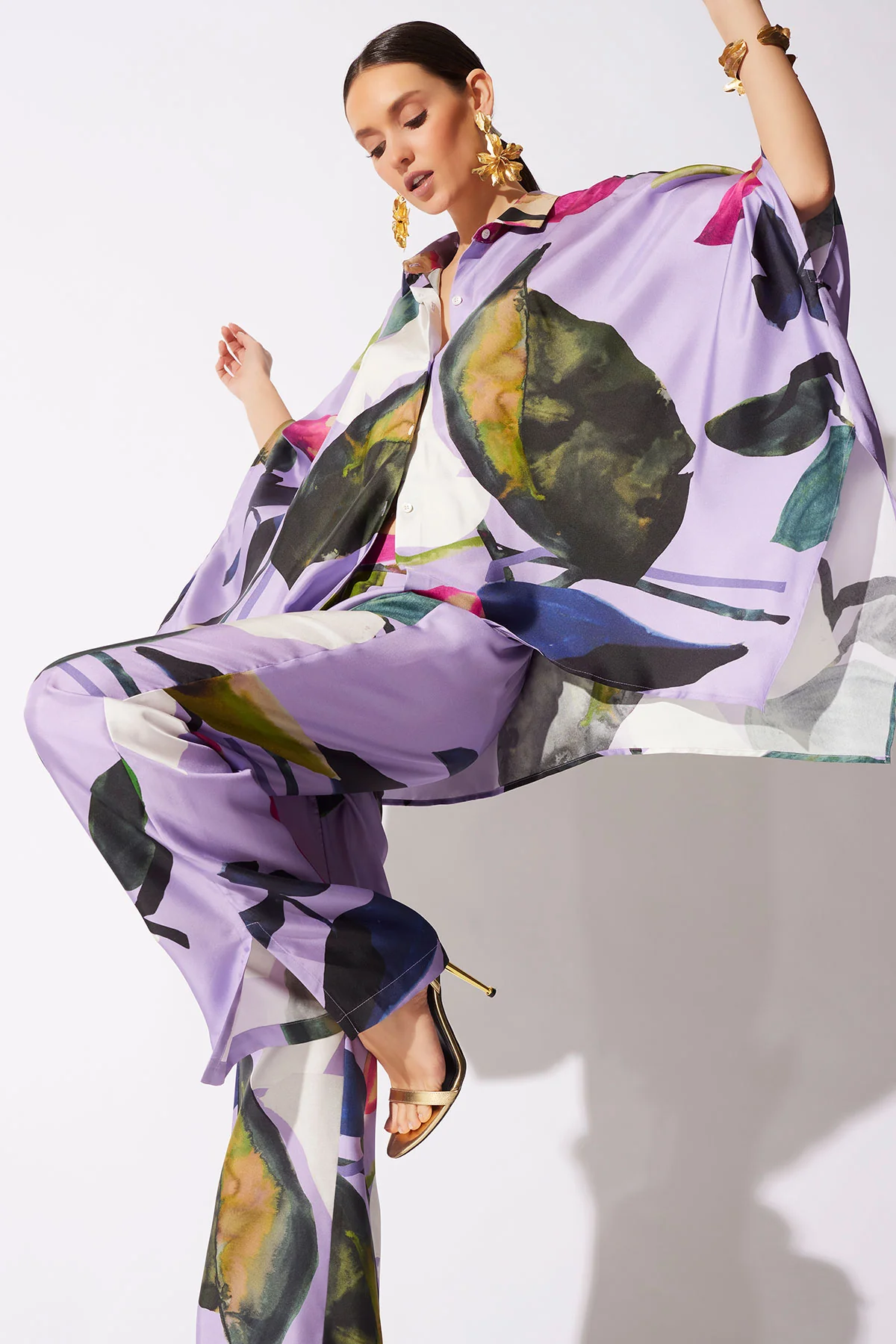 Yoru Silk Twill Button Down Caftan Shirt