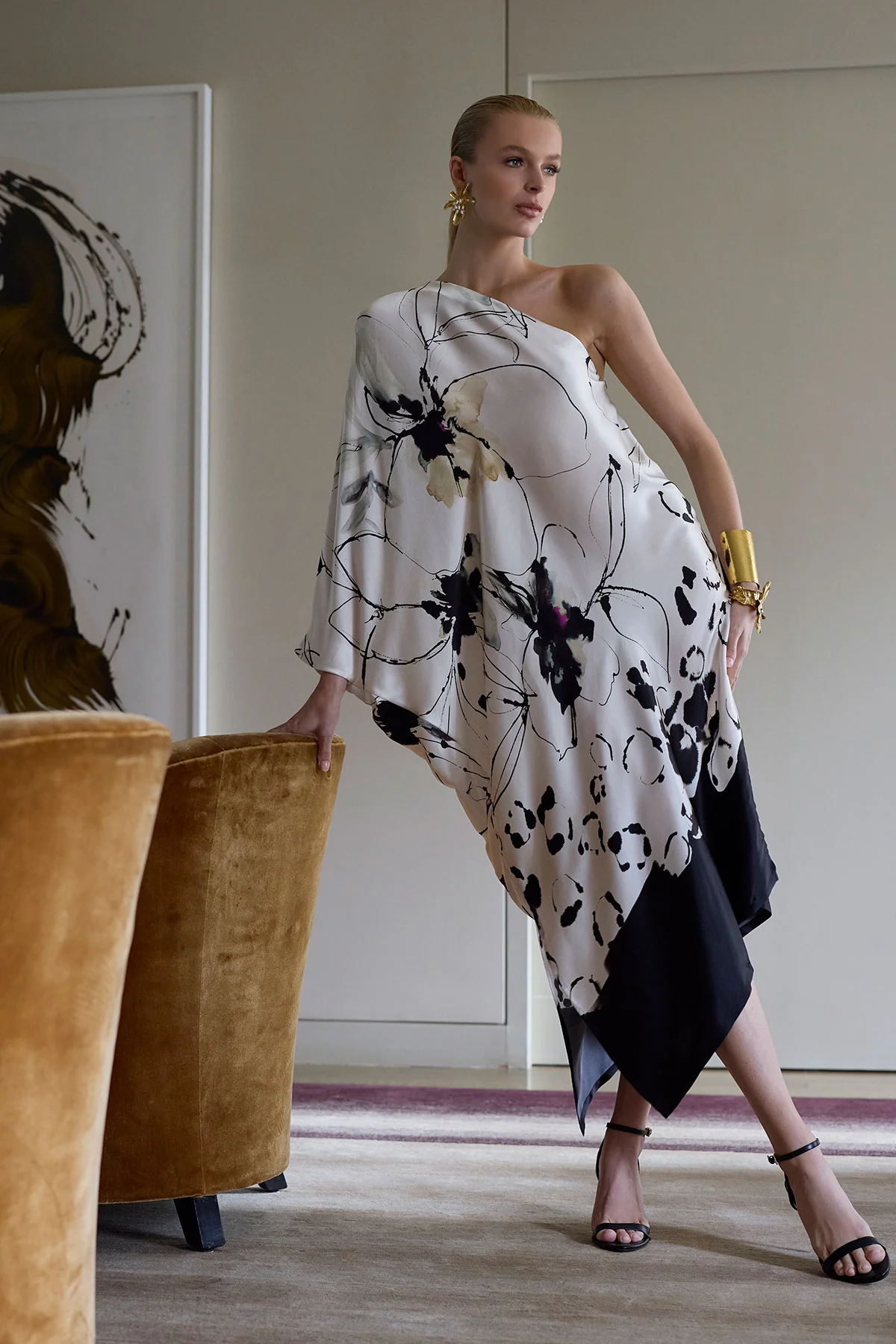 Yumi One Shoulder Silk Caftan