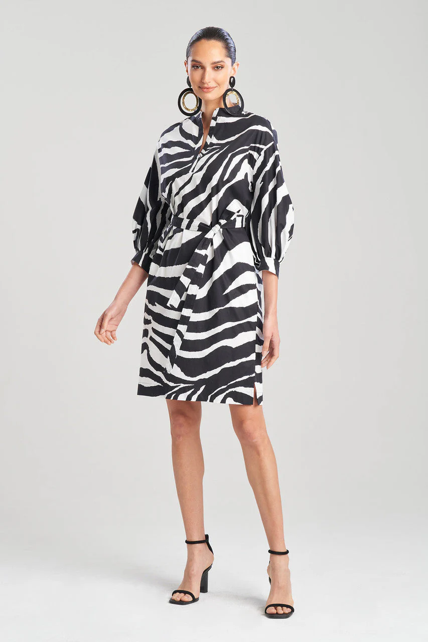 Zebra Cotton Poplin Balloon Sleeve Belted Shirtdress - Image 3