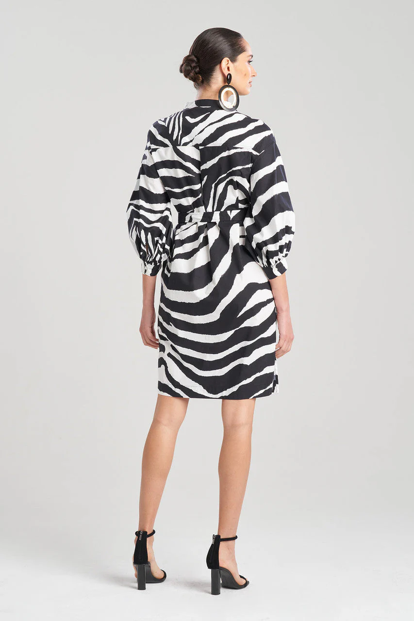 Zebra Cotton Poplin Balloon Sleeve Belted Shirtdress - Image 4