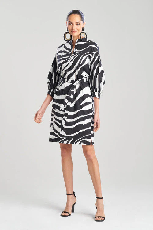 Zebra Cotton Poplin Balloon Sleeve Belted Shirtdress - Image 6