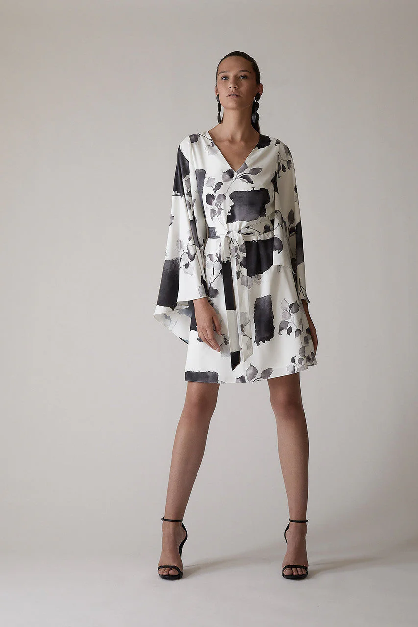 Zen Garden - Silky Soft Cape Dress - white with black - Image 4