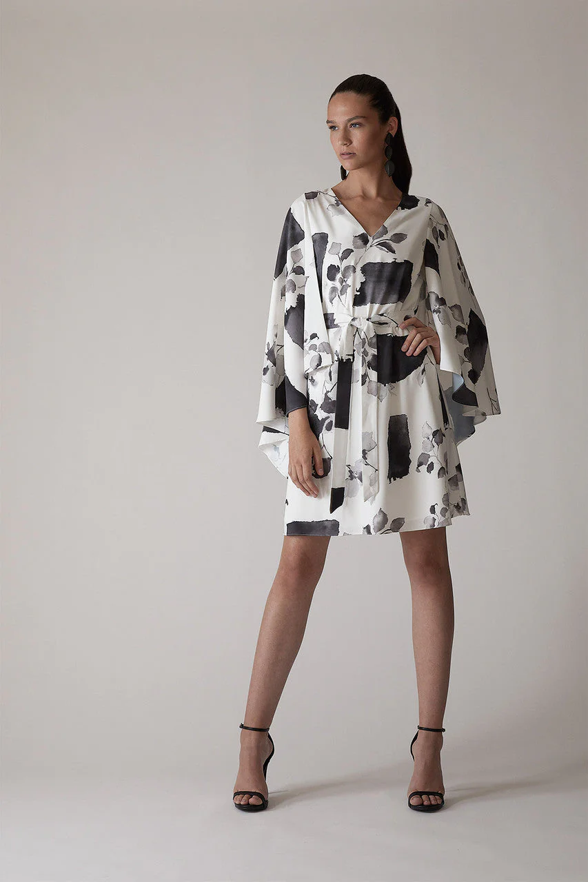 Zen Garden - Silky Soft Cape Dress - white with black - Image 5