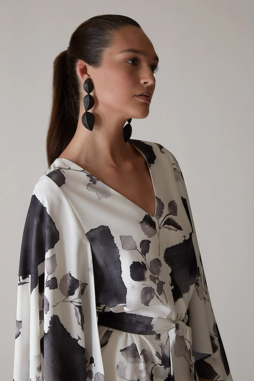 Zen Garden - Silky Soft Cape Dress - white with black - Image 6