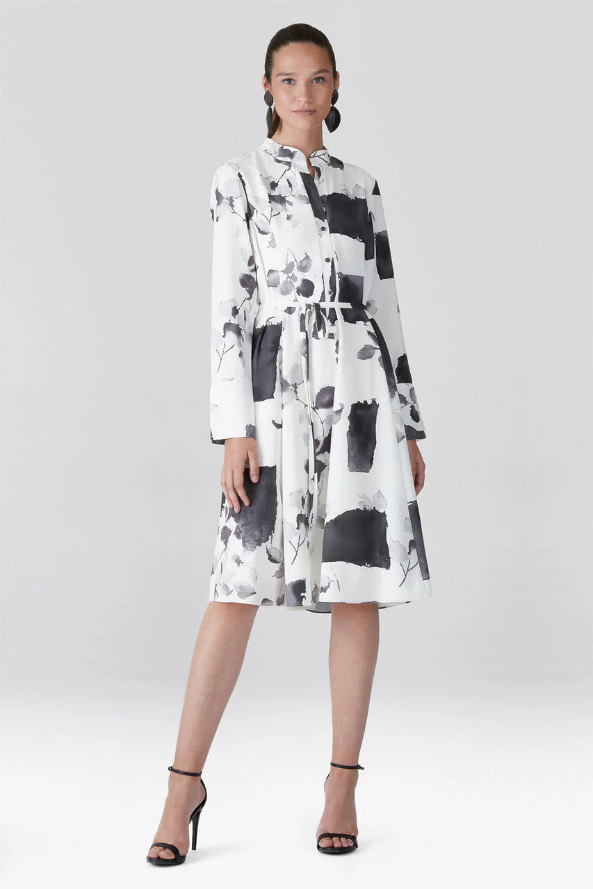Zen Garden - Silky Soft Shirt Dress - white with black - Image 2