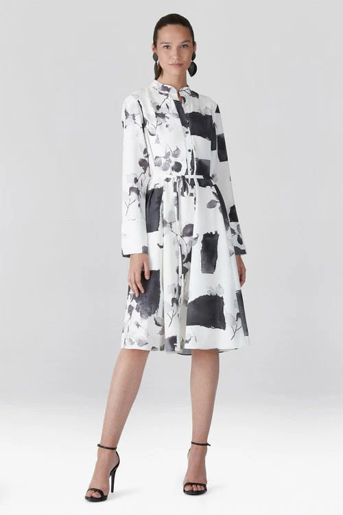 Zen Garden - Silky Soft Shirt Dress - white with black - Image 4